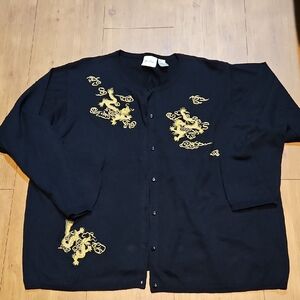 Black Cardigan with Gold Embroidery